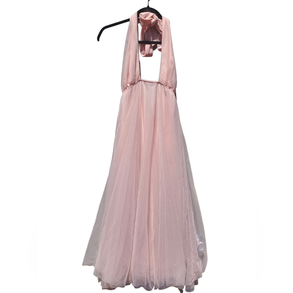 Hello Molly Blush Pink Tulle Halter Maxi Dress Size S NWT Flawed